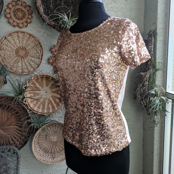 Fury Tops - Fury S boutique sequin t-shirt pink rose gold EUC